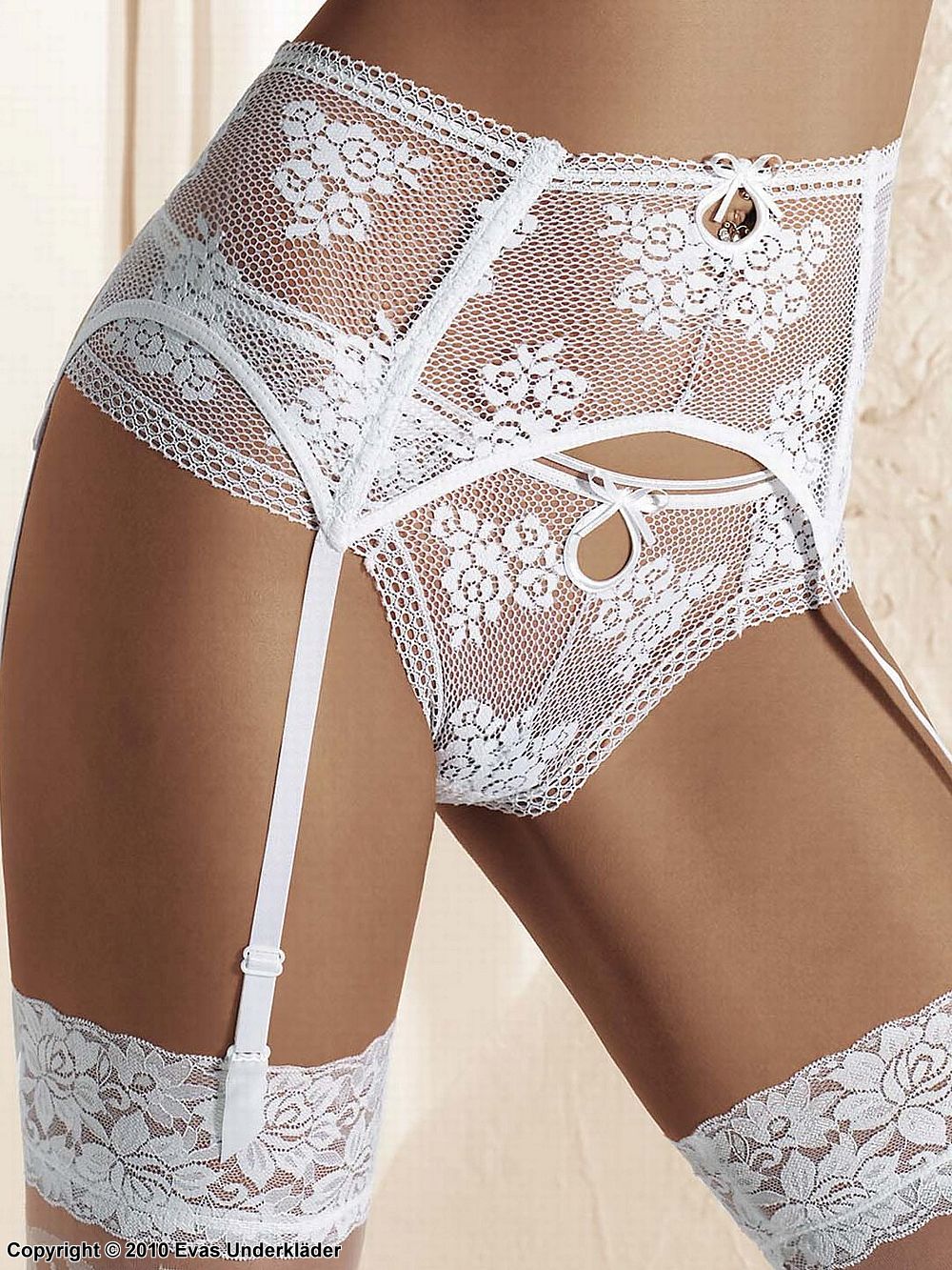 Romantic thong, openwork lace, flowers